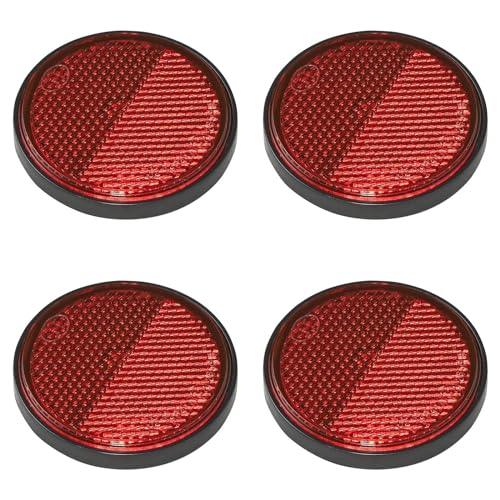4er Pack Reflektoren rot rund selbstklebend mit Grundplatte für mehr Sicherheit im Straßenverkehr - E4-geprüft, Ø 58mm