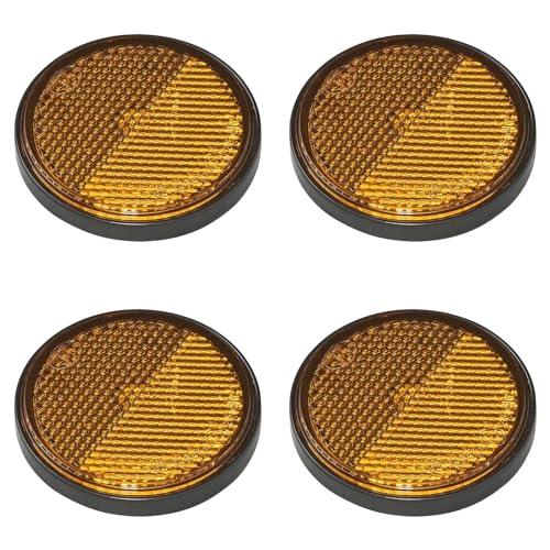 4er Pack Reflektoren orange rund selbstklebend mit Grundplatte für mehr Sicherheit im Straßenverkehr - E4-geprüft, Ø 58mm