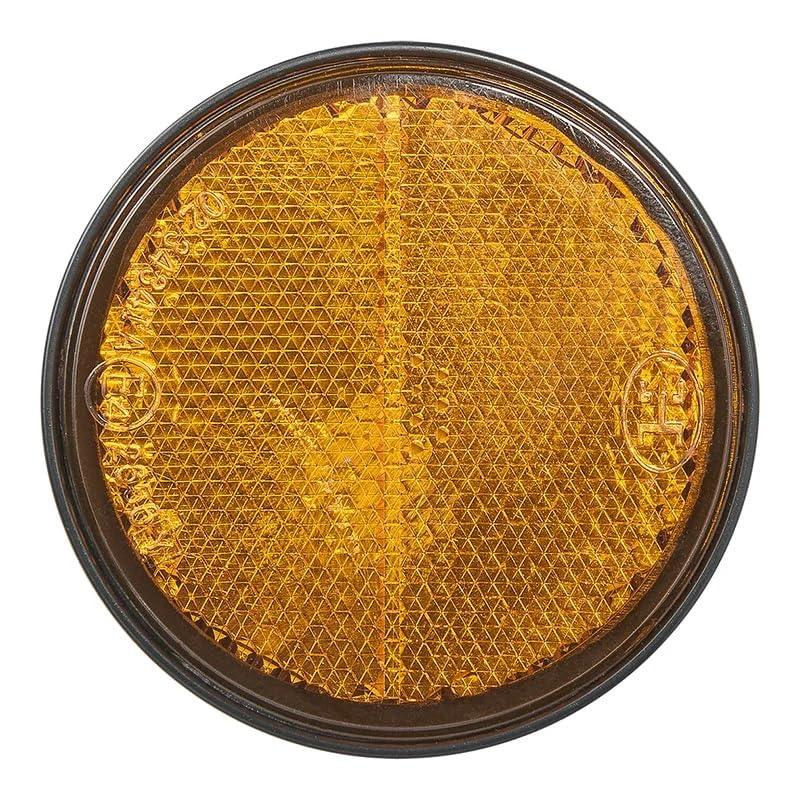 4er Pack Reflektoren orange rund selbstklebend mit Grundplatte für mehr Sicherheit im Straßenverkehr - E4-geprüft, Ø 58mm - Palleon