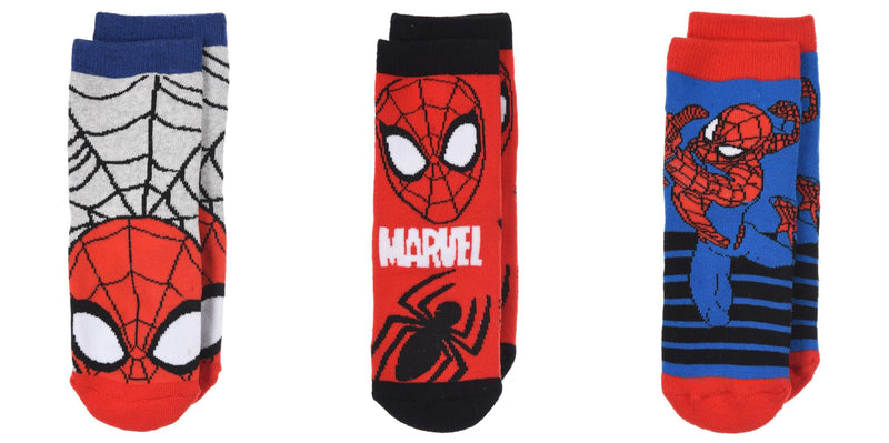 3 Paar Spiderman Jungen Terry ABS Socken | Kinder Winter Stoppersocken mehrfarbig 31-34
