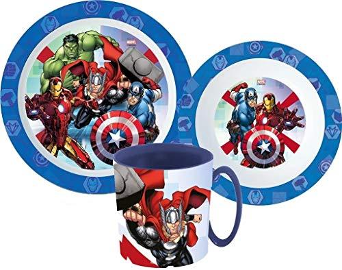 Avengers Marvel Kinder-Geschirr Set mit Teller, Müslischale und Tasse - Palleon