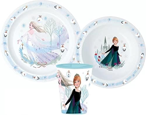 Frozen Die Eiskönigin Kinder-Geschirr Set mit Teller, Müslischale und Becher (wiederverwendbar)