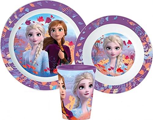 Frozen Die Eiskönigin Kinder-Geschirr Set mit Teller, Müslischale und Becher (wiederverwendbar)