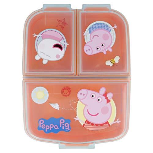 Peppa Wutz Pig George Premium Lunchbox Brotdose Frühstücks-Box Vesper-Dose mit 3 Fächern, Aluminium-Trinkflasche