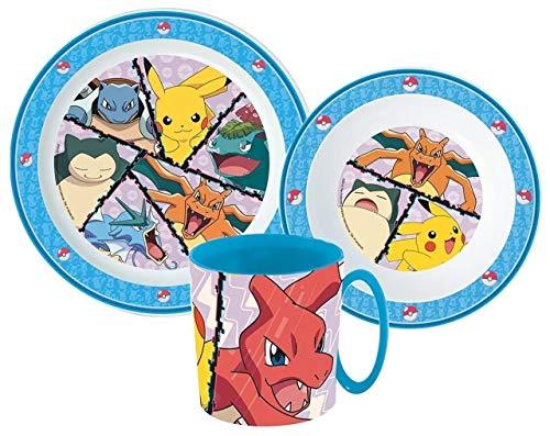 Pokemon Kinder-Geschirr Set mit Teller, Müslischale und Tasse - Palleon