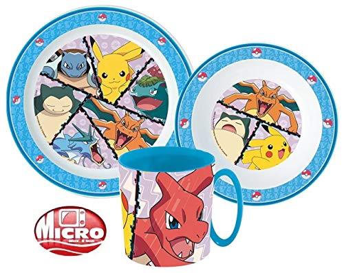 Pokemon Kinder-Geschirr Set mit Teller, Müslischale und Tasse - Palleon