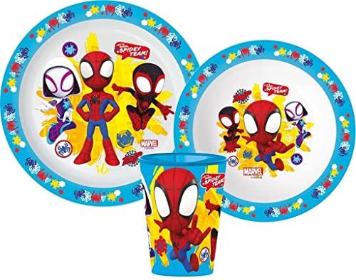 Spiderman Kinder-Geschirr Set mit Teller, Müslischale und Becher (wiederverwendbar) - Palleon