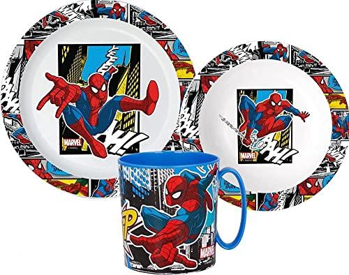 Spiderman Kinder-Geschirr Set mit Teller, Müslischale und Trinkbecher (wiederverwendbar) - Palleon