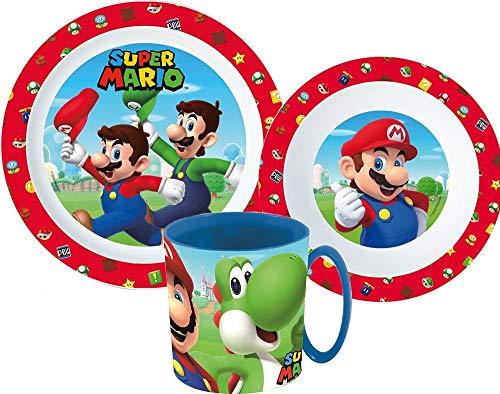 Super Mario Kinder-Geschirr Set mit Teller, Müslischale und Tasse